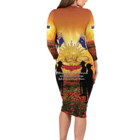 ANZAC Day Long Sleeve Bodycon Dress Remembrance Tribute Soldiers And Poppy Field