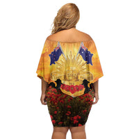ANZAC Day Off Shoulder Short Dress Remembrance Tribute Soldiers And Poppy Field
