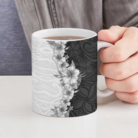 Hawaii Hibiscus Flowers Ceramic Mug Grayscale Polynesian Pattern