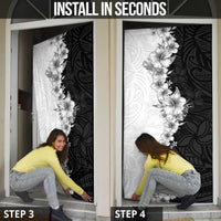 Hawaii Hibiscus Flowers Door Cover Grayscale Polynesian Pattern