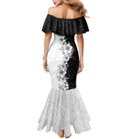 Hawaii Hibiscus Flowers Family Matching Mermaid Dress and Hawaiian Shirt Grayscale Polynesian Pattern