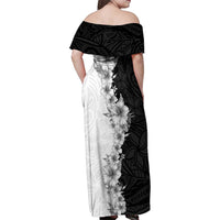 Hawaii Hibiscus Flowers Family Matching Off Shoulder Maxi Dress and Hawaiian Shirt Grayscale Polynesian Pattern LT05 - Polynesian Pride