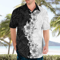 Hawaii Hibiscus Flowers Hawaiian Shirt Grayscale Polynesian Pattern