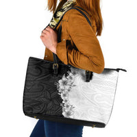 Hawaii Hibiscus Flowers Leather Tote Bag Grayscale Polynesian Pattern