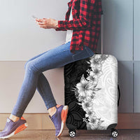 Hawaii Hibiscus Flowers Luggage Cover Grayscale Polynesian Pattern