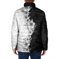 Hawaii Hibiscus Flowers Padded Jacket Grayscale Polynesian Pattern