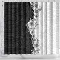 Hawaii Hibiscus Flowers Shower Curtain Grayscale Polynesian Pattern
