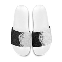 Hawaii Hibiscus Flowers Slide Sandals Grayscale Polynesian Pattern