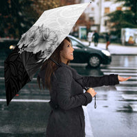 Hawaii Hibiscus Flowers Umbrella Grayscale Polynesian Pattern