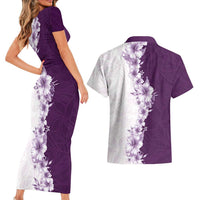 Hawaii Hibiscus Flowers Couples Matching Short Sleeve Bodycon Dress and Hawaiian Shirt Purple Polynesian Pattern