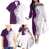 Hawaii Hibiscus Flowers Family Matching Off The Shoulder Long Sleeve Dress and Hawaiian Shirt Purple Polynesian Pattern LT05 - Polynesian Pride