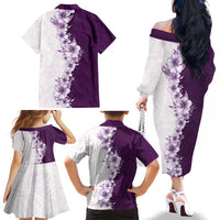 Hawaii Hibiscus Flowers Family Matching Off The Shoulder Long Sleeve Dress and Hawaiian Shirt Purple Polynesian Pattern LT05 - Polynesian Pride