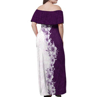 Hawaii Hibiscus Flowers Family Matching Off Shoulder Maxi Dress and Hawaiian Shirt Purple Polynesian Pattern