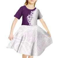 Hawaii Hibiscus Flowers Kid Short Sleeve Dress Purple Polynesian Pattern