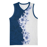 Hawaii Hibiscus Flowers Basketball Jersey Blue Polynesian Pattern