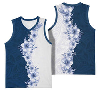 Hawaii Hibiscus Flowers Basketball Jersey Blue Polynesian Pattern