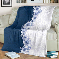 Hawaii Hibiscus Flowers Blanket Blue Polynesian Pattern