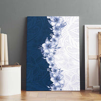 Hawaii Hibiscus Flowers Canvas Wall Art Blue Polynesian Pattern