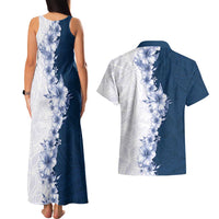 Hawaii Hibiscus Flowers Couples Matching Tank Maxi Dress and Hawaiian Shirt Blue Polynesian Pattern