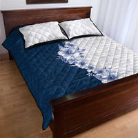 Hawaii Hibiscus Flowers Quilt Bed Set Blue Polynesian Pattern