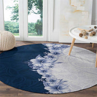 Hawaii Hibiscus Flowers Round Carpet Blue Polynesian Pattern