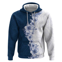 Hawaii Hibiscus Flowers Zip Hoodie Blue Polynesian Pattern