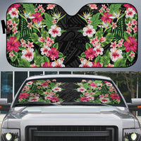 Hawaii Tropical Flowers Auto Sun Shade Black Polynesian Tattoo Art