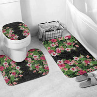 Hawaii Tropical Flowers Bathroom Set Black Polynesian Tattoo Art