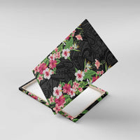 Hawaii Tropical Flowers Canvas Wall Art Black Polynesian Tattoo Art