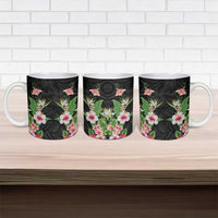 Hawaii Tropical Flowers Ceramic Mug Black Polynesian Tattoo Art
