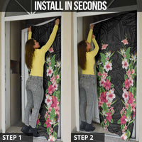 Hawaii Tropical Flowers Door Cover Black Polynesian Tattoo Art