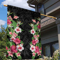 Hawaii Tropical Flowers Garden Flag Black Polynesian Tattoo Art