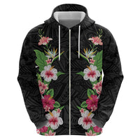 Hawaii Tropical Flowers Hoodie Black Polynesian Tattoo Art
