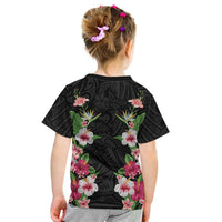 Hawaii Tropical Flowers Kid T Shirt Black Polynesian Tattoo Art