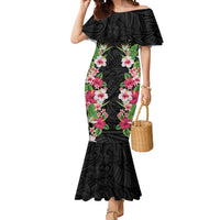 Hawaii Tropical Flowers Mermaid Dress Black Polynesian Tattoo Art