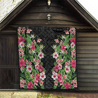 Hawaii Tropical Flowers Quilt Black Polynesian Tattoo Art