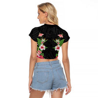 Hawaii Tropical Flowers Raglan Cropped T Shirt Black Polynesian Tattoo Art