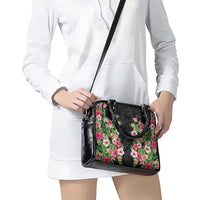 Hawaii Tropical Flowers Shoulder Handbag Black Polynesian Tattoo Art
