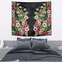 Hawaii Tropical Flowers Tapestry Black Polynesian Tattoo Art