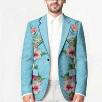 Hawaii Tropical Flowers Blazer Sky Blue Polynesian Tattoo Art