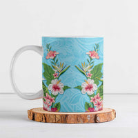Hawaii Tropical Flowers Ceramic Mug Sky Blue Polynesian Tattoo Art