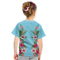 Hawaii Tropical Flowers Kid T Shirt Sky Blue Polynesian Tattoo Art