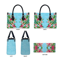 Hawaii Tropical Flowers Leather Bag Sky Blue Polynesian Tattoo Art