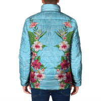 Hawaii Tropical Flowers Padded Jacket Sky Blue Polynesian Tattoo Art