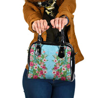 Hawaii Tropical Flowers Shoulder Handbag Sky Blue Polynesian Tattoo Art