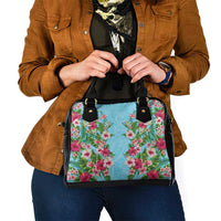 Hawaii Tropical Flowers Shoulder Handbag Sky Blue Polynesian Tattoo Art