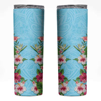 Hawaii Tropical Flowers Skinny Tumbler Sky Blue Polynesian Tattoo Art