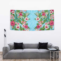 Hawaii Tropical Flowers Tapestry Sky Blue Polynesian Tattoo Art