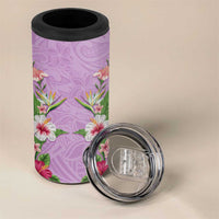 Hawaii Tropical Flowers 4 in 1 Can Cooler Tumbler Lavender Polynesian Tattoo Art