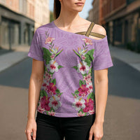 Hawaii Tropical Flowers Cross Shoulder Shirt Lavender Polynesian Tattoo Art